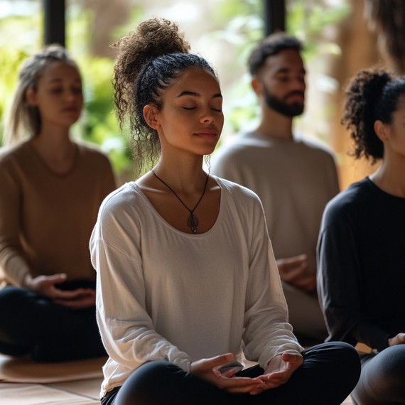 Pessoas praticando mindfulness em grupo